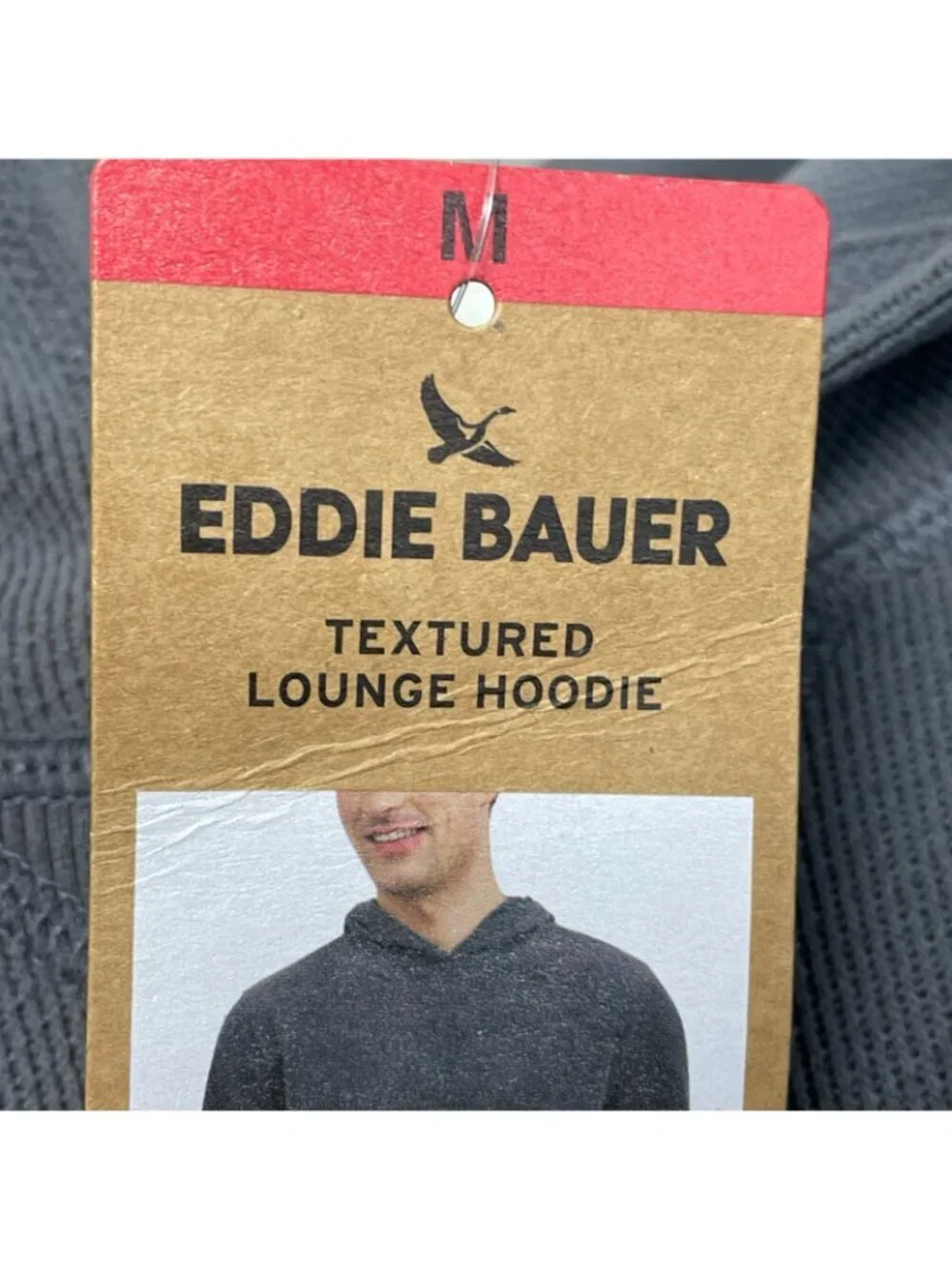 Eddie Bauer Men's Medium Gray Textured Lounge Hoodie Polyester Blend e1515